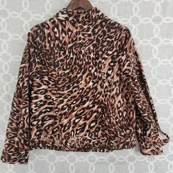 Carole Little Leopard Women's Trucker Jacket X/ 1X - Picture 3 of 6